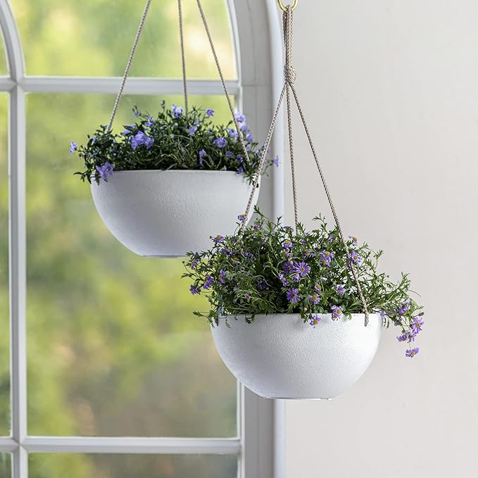 LA Jolie Muse Hanging Planter - 10 Inch Hanging Planters for Indoor Plants, Hanging Pots for Plants Indoor Outdoor, Set of 2, White