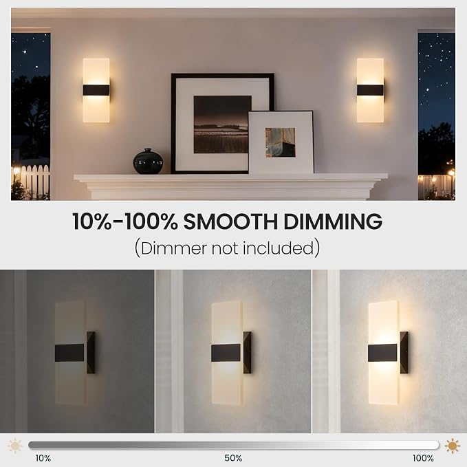 12 Inch Modern Black LED Wall Sconce, Indoor Dimmable Wall Lights, 12W - Image 4