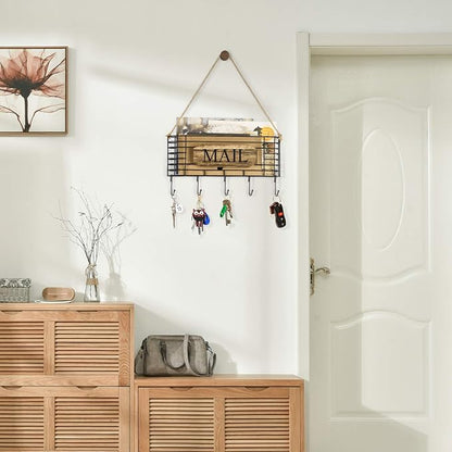 SRIWATANA Mail Holder, Rustic Mail Organizer Wall Mount Hanging Mail Sorter - Image 4