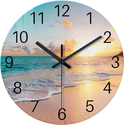 Beach Wall Clock Silent Analog Glass Wall Clocks Battery Operated 16 Inches or by Constantplanet%E6%97%97%E8%88%B0%E5%BA%97