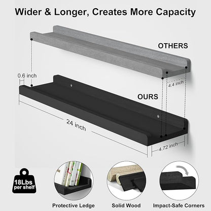 Love-KANKEI Floating Shelves Wall Mounted Set of 2, 24 Inch Wood Storage Wall - Image 3