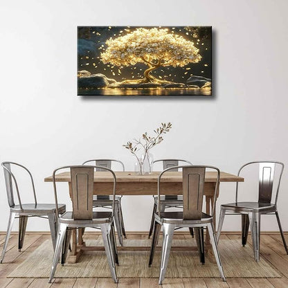 Large Tree of Life Canvas Wall Art Abstract Gold Tree Mountain Lake Decor - Image 3