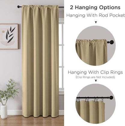 CUCRAF Beige Blackout Curtains 63 inch Length 2 Panels Set, Rod Pocket Room - Image 3