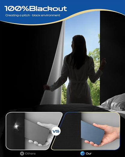 19" W x 64" L 100% Blackout Curtains, Total Darkness No-Drill Black Out Window - Image 5