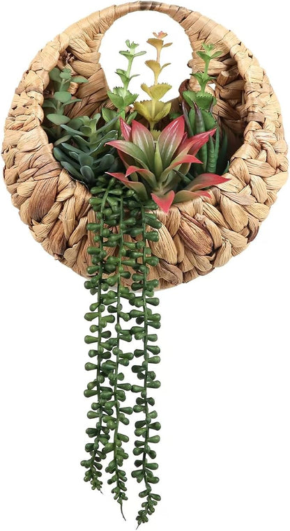 Fake Plants Hanging Artificial Succulents Plants in Woven Basket, Faux String by Unknown