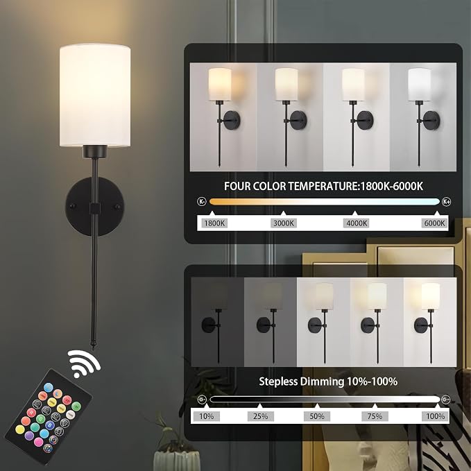 Battery Operated Wall Sconces Set of Two, Wireless Rechargeable Wall Light - Image 3