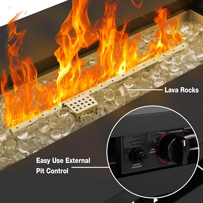 Hykolity 42 Inch Gas Fire Pit Table, 60,000 BTU Propane Pits for Outside with Steel Lid and Waterproof Cover, 2 in 1 Firepit Table Gatherings Parties on Patio Deck Garden Backyard, Black