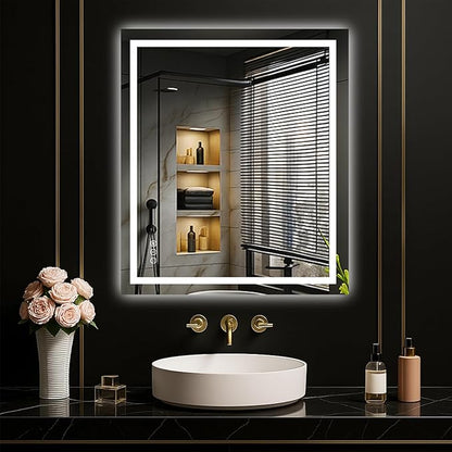LOAAO 24"X28" LED Mirror for Bathroom, Lighted Bathroom Mirror by LOAAO