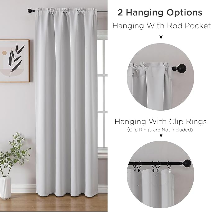 CUCRAF Grayish White Blackout Curtains 108 inch Length 2 Panels Set, Rod Pocket - Image 3