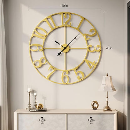 Cuspin 40 Inch Extra Large Wall Clock Gold, Battery Operated Wall Clock Silent - Image 2
