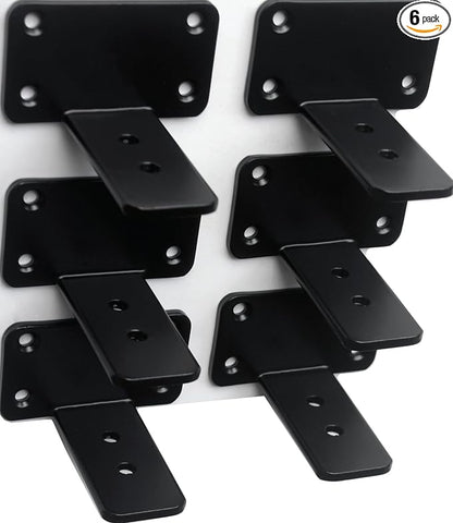 6 Pack - 3 inch Black Hidden L Shelf Bracket Iron Floating Shelf Brackets by MHMYDZ