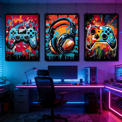 PPV 3Pcs Cool Gaming Wall Art Retro Video Game watercolor Posters Pictures - Image 4