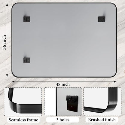 48X36 Inch Black Metal Framed Bathroom Mirror - Image 3