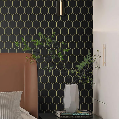 Black and Gold Wallpaper Geometric Peel and Stick Wallpaper - Image 3