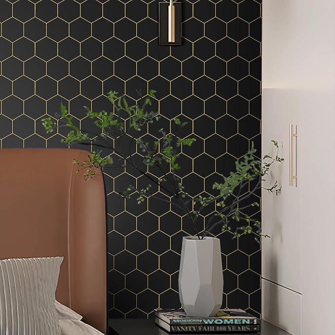 Black and Gold Wallpaper Geometric Peel and Stick Wallpaper - Image 5