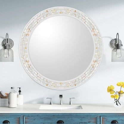 Large Round Mirror 36 Inch, Natural Mother of Pearl Inlay Mosaic Frame Circle - Image 2
