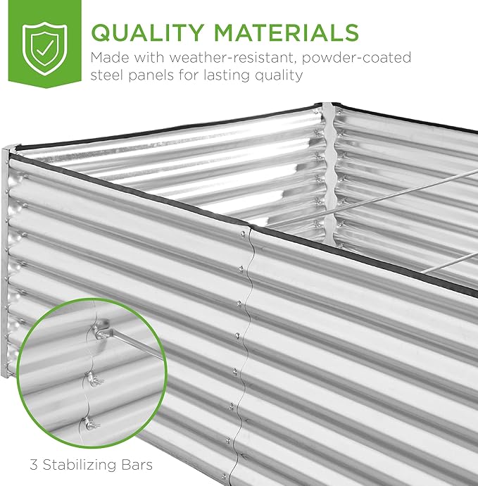 Best Choice Products 8x4x2ft Outdoor Metal Raised Garden Bed, Deep Root Planter Box for Vegetables, Flowers, Herbs, and Succulents w/ 478 Gallon Capacity - Galvanized