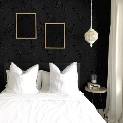 Erfoni Black Peel and Stick Wallpaper Black Floral Embossed Contact Paper - Image 4