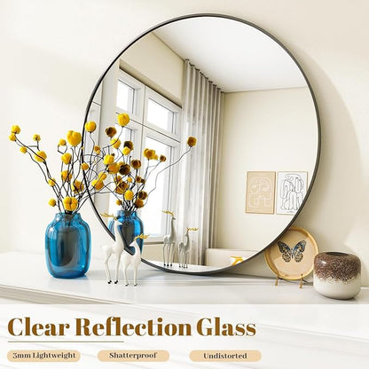 VooBang Black Round Bathroom Mirror, 20 inch Circle Wall Mounted Hanging Mirror - Image 4