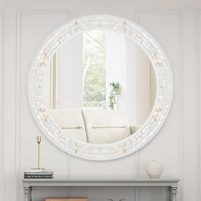 Large Round Mirror 36 Inch, Natural Mother of Pearl Inlay Mosaic Frame Circle - Image 6