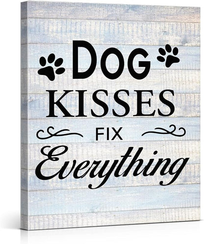 Funny Farmhouse Dog Canvas Wall Art Decor Dog Kisses Fix Everything Rustic Sign by VAHATAN