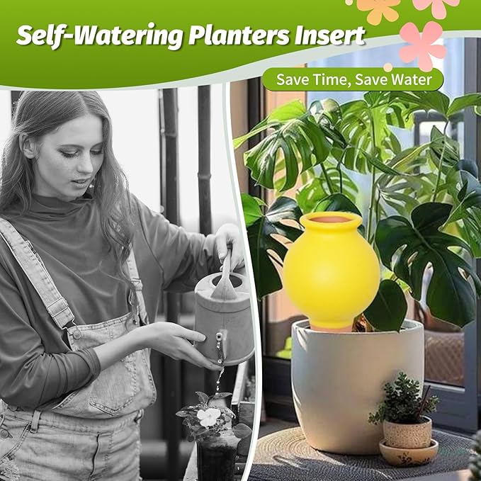Terracotta Self Watering Spikes, 4 Pack Watering Bulbs for Indoor Outdoor Plants, Vacation Slow Release Plant Self Watering Planter Insert Devices, Colorful Water Globes While Away