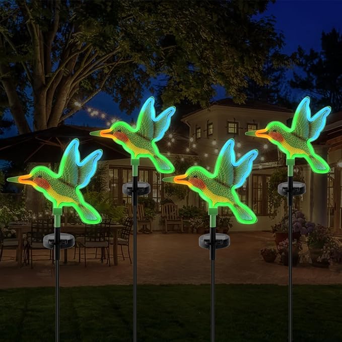 Hummingbird Solar Garden Decor,Hummingbird Outdoor Solar Lights,LED Hummingbirds Light Outside,Solar Garden Lights, Outdoor Decorations for Yard and Patio Pathway Lawn (2 Pack)