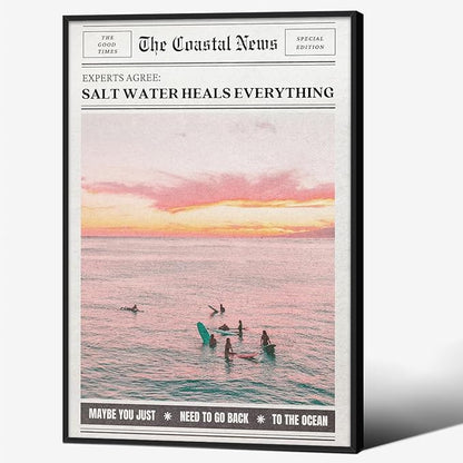 Pink Beach Newspaper Posters Vintage Fashion Coastal Girl Surf Wall Art 24X36 by Unknown
