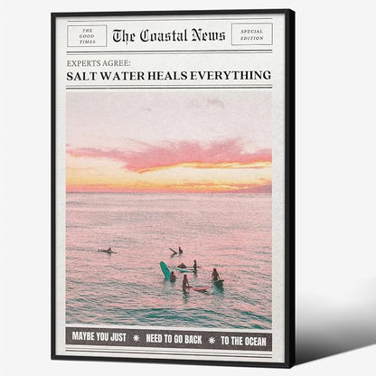 Pink Beach Newspaper Posters Vintage Fashion Coastal Girl Surf Wall Art 24X36 by Unknown