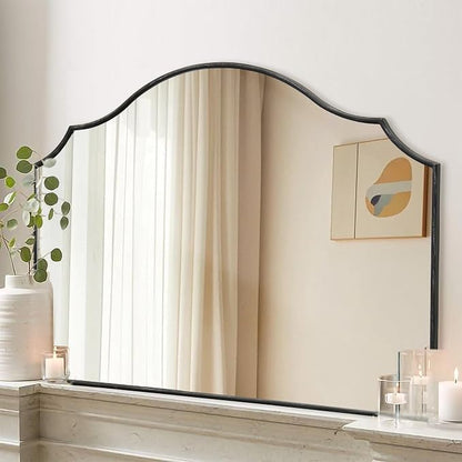 Besdomus Black Scalloped Wall Mirror: 40"x29" Large Modern Wooden Arched by Besdomus