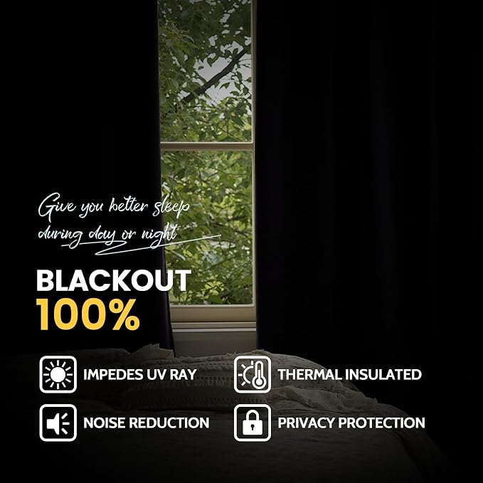 Yakamok 100% Blackout Curtain Panels 84 inches Cold and Light Blocking Drapes - Image 7