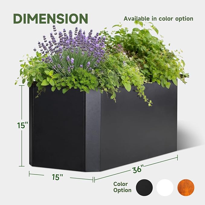 Steel Planter Box-36"x15"x15"-Large Rectangular Planter Indoor or Outdoor Black Matel Planter Box Commercial Residential for Patio Porch Deck Home Backyard