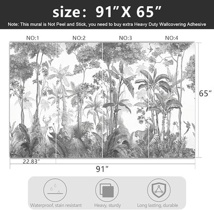 -Grey Jungle Botanical Animal Banana Leaf Fabric Wallpaper Living Room Tropical - Image 4