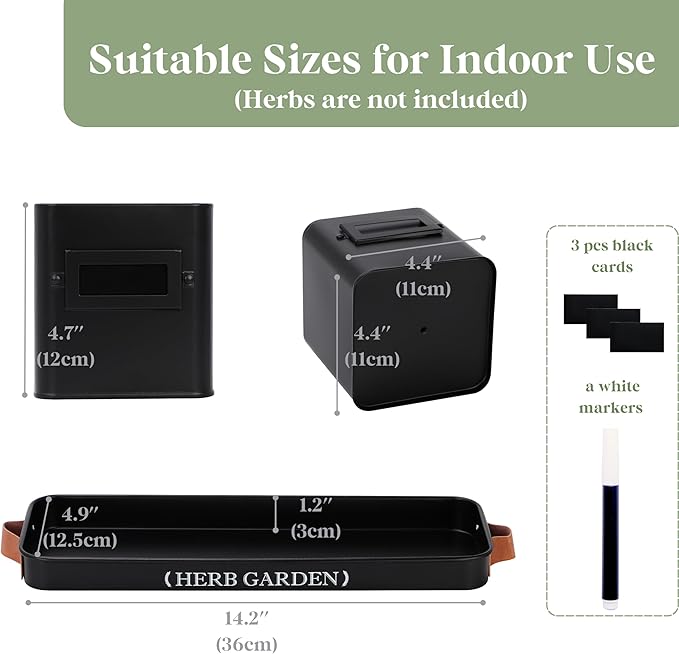 PERFNIQUE Indoor Herb Garden, Herb Garden Planter Set with Tray, Farmhouse Indoor Plant Pots, Windowsill Herb Garden with Drainage(Planter only) for Indoor/Outdoor, Window Pots(Matte Black)