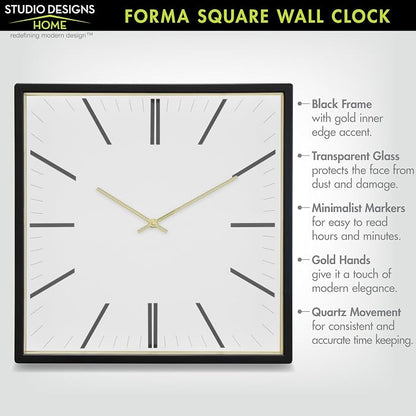 Forma Square Modern Wall Clock, Quartz Movement, Glass Face, Contemporary - Image 5