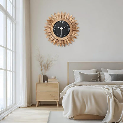 Honiway 14 Inch Wall Clock, Rustic Wood Boho Sunburst Decorative Wall Clocks - Image 3