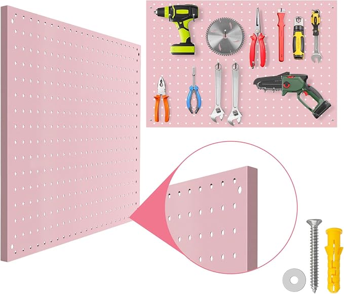 Peg Board, 2 Pack Metal Pegboard Panels Pink Pegboards Wall Organizer - Image 3