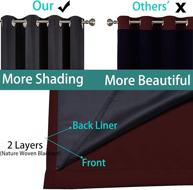 Yakamok 100% Blackout Extra Wide Thermal Insulated Curtains, Total Shade Patio - Image 5