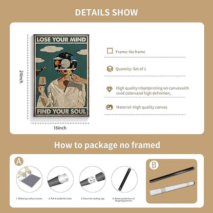 YuzhongART Vintage Lose Your Mind Find Your Soul Poster Mental Health Quote - Image 7