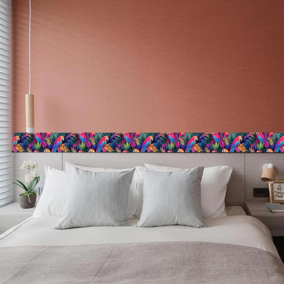 HOMETITUTE Wallpaper Border Peel and Stick Wall Border Tropical Parrot Theme - Image 4