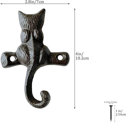 Rustic Cat-Shaped Decorative Wall Hook Rack Hangers - Image 2