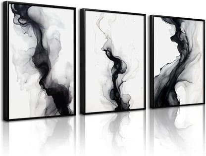 Black White Abstract Wall Art Decor Set of 3 Modern Wall Art Minimalist Canvas by Unknown