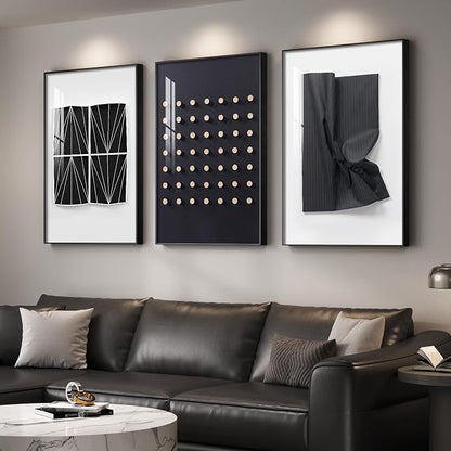 Large Framed Modern Elegant Black and White Abstract Wall Art - Image 2