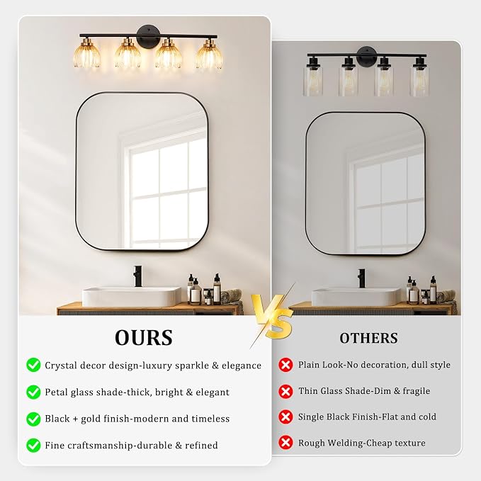 TALOYA Bathroom Vanity Light Fixtures, 4-Light Black and Gold Wall Lights - Image 6