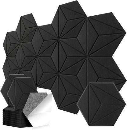 12 Pack Hexagon Acoustic Panels, DIY Sound Proof Foam Panels by Junwisun