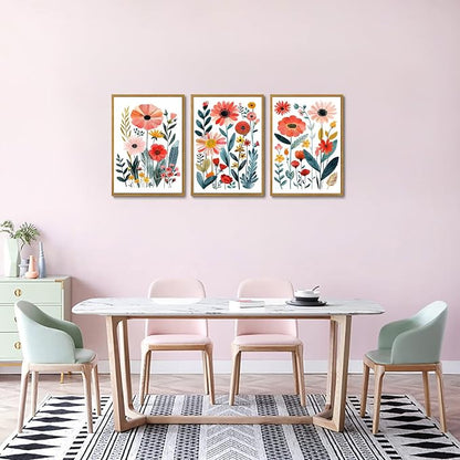 KISSFOX Colorful Wildflower Canvas Wall Art Set Of 3 Flowers Pictures Prints - Image 6