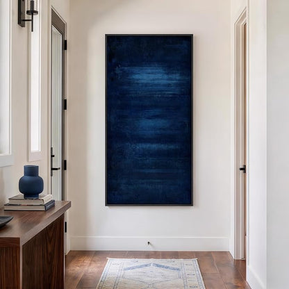Large Framed Navy Blue Abstract Wall Art, Modern Vertical Canvas Prints - Image 2