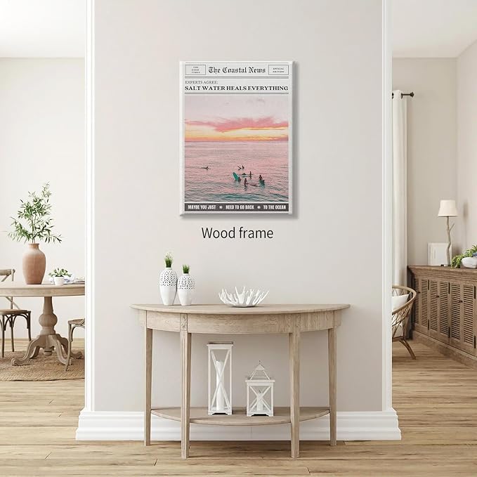 Pink Beach Newspaper Posters Vintage Fashion Coastal Girl Surf Wall Art 16X24 - Image 4