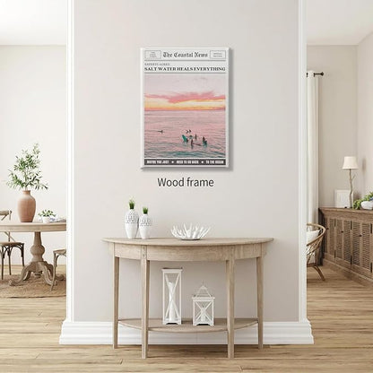 Pink Beach Newspaper Posters Vintage Fashion Coastal Girl Surf Wall Art 16X24 - Image 4