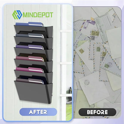 MINDEPOT 6 Pockets Acrylic Wall File Organizer, Plastic Hanging Wall File Holder - Image 3